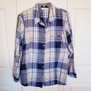 Blue and White Plaid Shirt with Silver Threads by Allison Daley